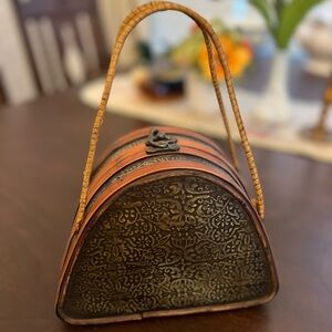 Vintage 1940's Brown Embossed Dome Handbag